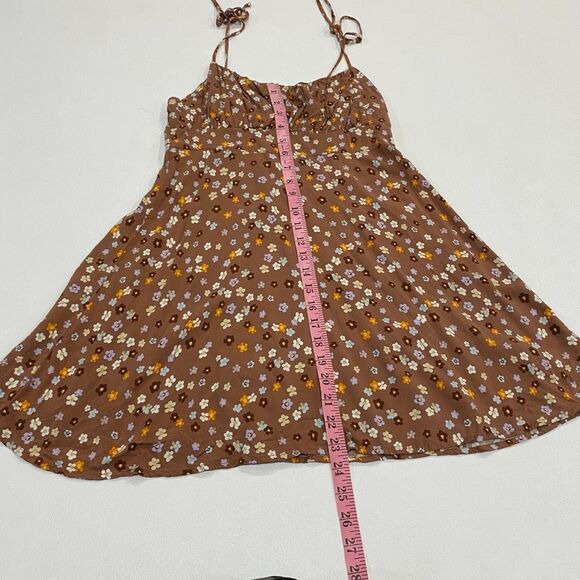 LA Hearts Brown Floral Mini Dress M | Y2K Boho A-Line Tie Strap Sundress - Picture 4 of 6